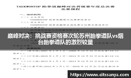 巅峰对决：挑战赛资格赛次轮苏州跆拳道队vs烟台跆拳道队的激烈较量